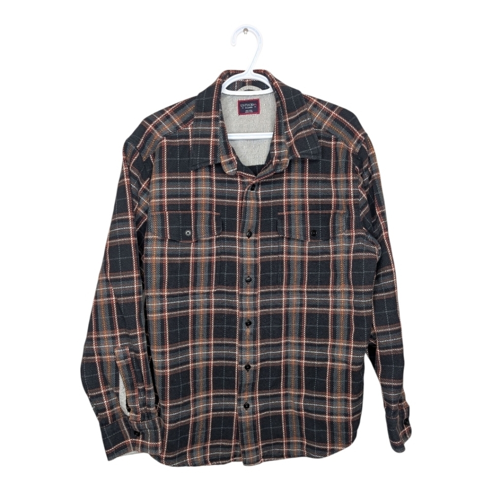 UNTUCKit Reverdy Thick Cotton Plaid Flannel Black Orange Fall Button Down XL Men